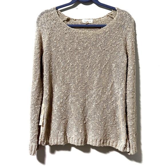 Promesa Beige Knubby Open Knit Lace Back Sweater Women’s Size Small Coquette - Picture 1 of 15